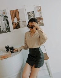 Collarless Plain Oversized Blouse Shirt