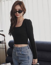 【Porima' Picks】U Neck Straight Grain Crop Fit Top