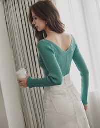 V Neck Long Sleeve Knit Fit Top