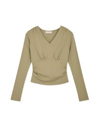 V Neck Ruched Crop Long Sleeve Top