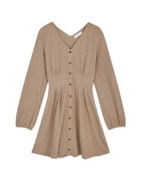 V Neck Textured Buttoned Mini Dress