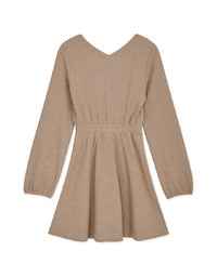 V Neck Textured Buttoned Mini Dress