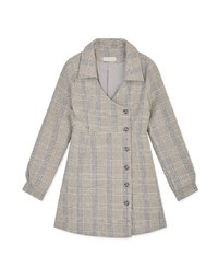 Checkered Lapel Diagonal Button Suit Dress