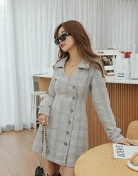 Checkered Lapel Diagonal Button Suit Dress