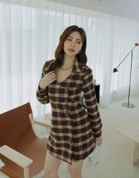 Checkered Lapel Diagonal Button Suit Dress