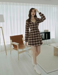 Checkered Lapel Diagonal Button Suit Dress