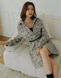 Tweed Lapel Buttoned Mini Dress (With Belt)