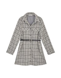 Tweed Lapel Buttoned Mini Dress (With Belt)