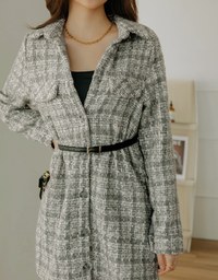Tweed Lapel Buttoned Mini Dress (With Belt)
