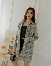 Tweed Lapel Buttoned Mini Dress (With Belt)