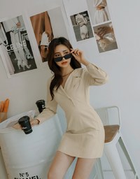 Stitched Lapel Denim Jeans Mini Dress