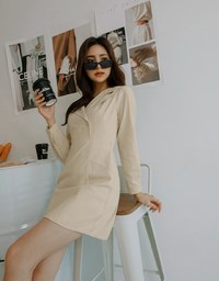 Stitched Lapel Denim Jeans Mini Dress