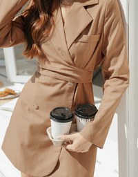 Double Belted Suit Dress (With Shoulder Pads)