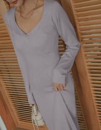 V Neck Slit Knit Maxi Dress