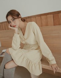 V Neck Scrunch Splice Ruffled Mini Dress