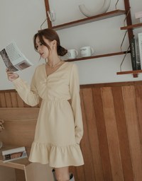 V Neck Scrunch Splice Ruffled Mini Dress