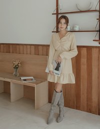 V Neck Scrunch Splice Ruffled Mini Dress