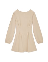 V Neck Pleated Puff Sleeve Flare Dress