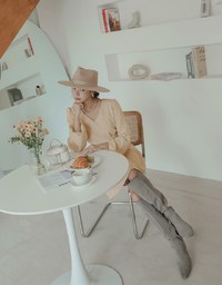 V Neck Pleated Puff Sleeve Flare Dress