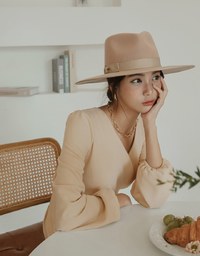 V Neck Pleated Puff Sleeve Flare Dress