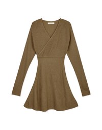 Overlapped V Neck Loose Knit Mini Dress