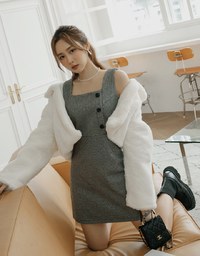 Side Button Style Wide Shoulder Cami Mini Dress