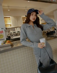 Lapel Zipper Loose Knit Maxi Dress