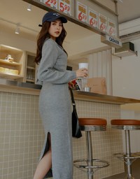 Lapel Zipper Loose Knit Maxi Dress