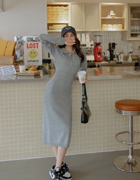Lapel Zipper Loose Knit Maxi Dress