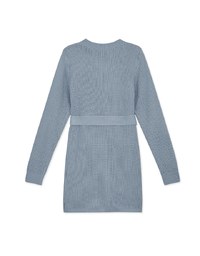 Round Neck Belted Knit Mini Dress (With Shoulder Pads)