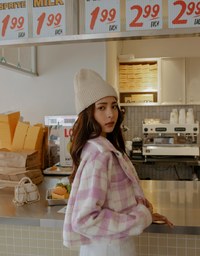 Plaid Lapel Fluffy Loose Blazer Jacket