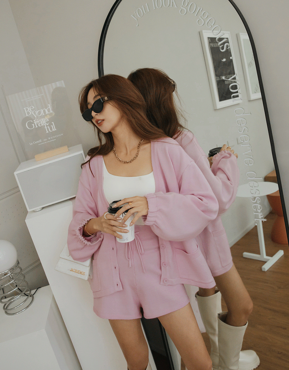 Laidback V Neck Loose Knit Short Set