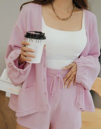 Laidback V Neck Loose Knit Short Set