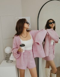 Laidback V Neck Loose Knit Short Set