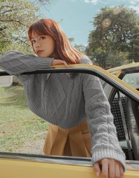 Round Neck Textured Knit Loose Crop Top