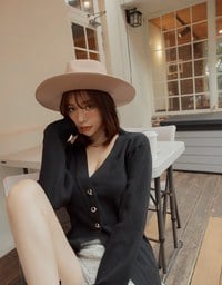 V-Neck Silver Button Slit Knit Blazer Jacket