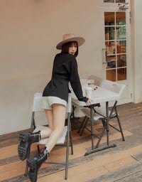 V-Neck Silver Button Slit Knit Blazer Jacket