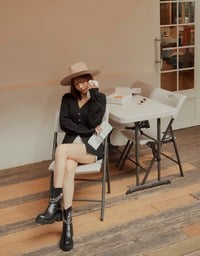 V-Neck Silver Button Slit Knit Blazer Jacket