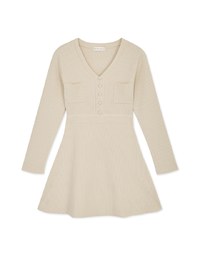 V Neck Buttoned Pocket Knit Mini Dress
