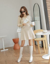 V Neck Buttoned Pocket Knit Mini Dress