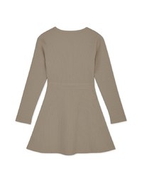 V Neck Buttoned Pocket Knit Mini Dress