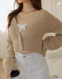 V Neck Button Up Loose Knit Crop Top