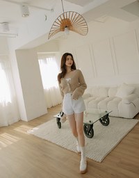 V Neck Button Up Loose Knit Crop Top