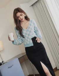 【Porima' Picks】 Tweed Plaid Knit Crop Top