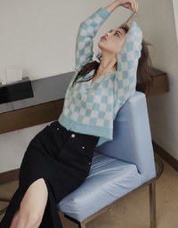 【Porima' Picks】 Tweed Plaid Knit Crop Top