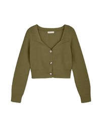 V Neck Buttoned Wool Knit Top
