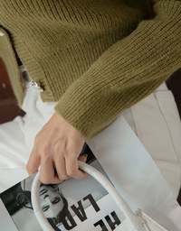 V Neck Buttoned Wool Knit Top