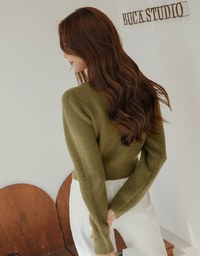 V Neck Buttoned Wool Knit Top