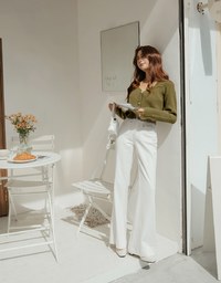 V Neck Buttoned Wool Knit Top