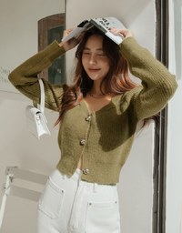 V Neck Buttoned Wool Knit Top